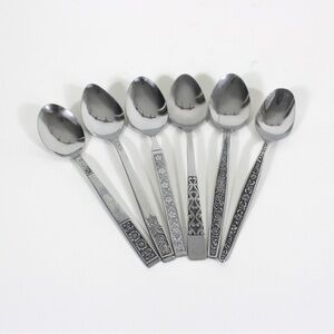 Curated Set of 6 Mid Century Modern Stainless Steel Tea or Dessert Spoons